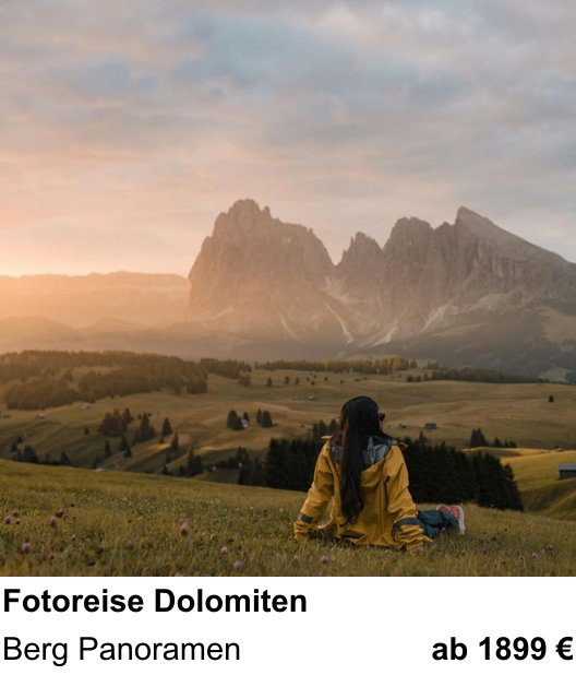 Kreativer Fotoworkshop: Fotoreise Dolomiten – Berg Panoramen